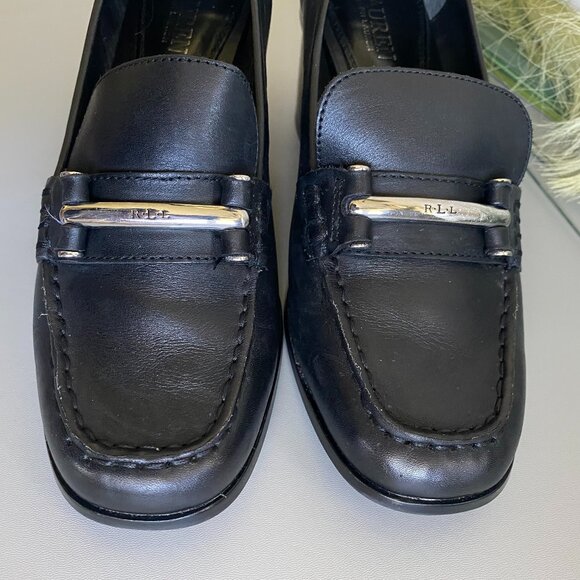 Lauren Ralph Lauren Black Heeled Loafers Sz 9 - Picture 5 of 11